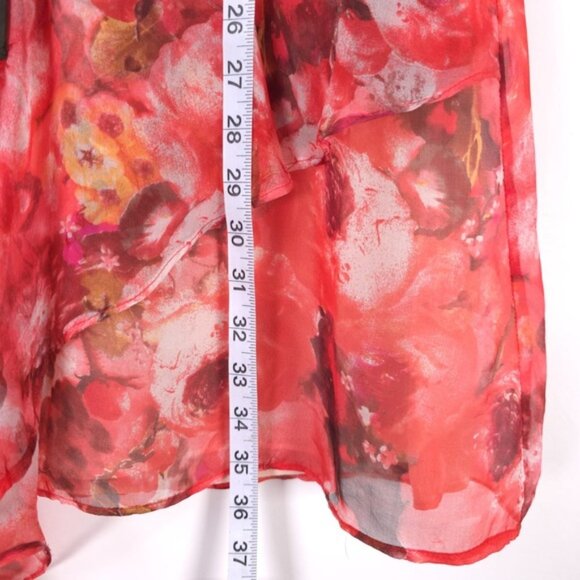 Sundance Women’s 100% SILK Red Mini Dress Floral Watercolor Chiffon Tie Waist 4 - Picture 6 of 11